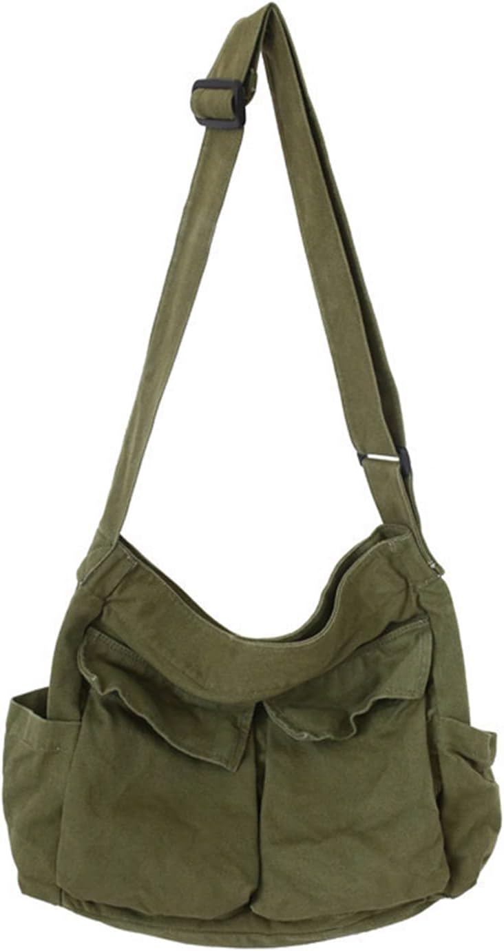 PRAGARI Canvas Crossbody Bag Messenger Cute Bag with Pins and Pendant for Women Girls Casual Shoulder Aesthetic School bag - Image 1